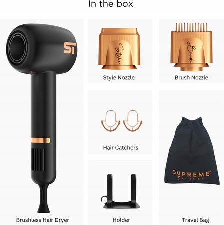 Supreme Trimmers SHD347 Black Suszarka do włosów 1400w Silnik Bezszczotkowy